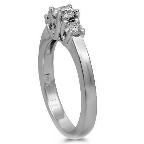 14K Solid White Gold Three Stone Diamond Engagement Ring 0.65 Ctw