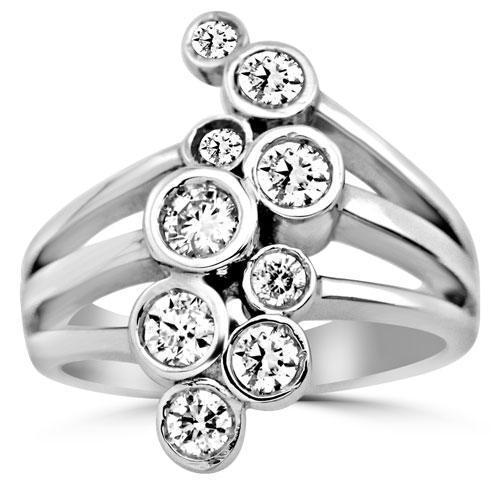 14K Solid White Gold Womens Diamond Cocktail Ring 0.79 Ctw