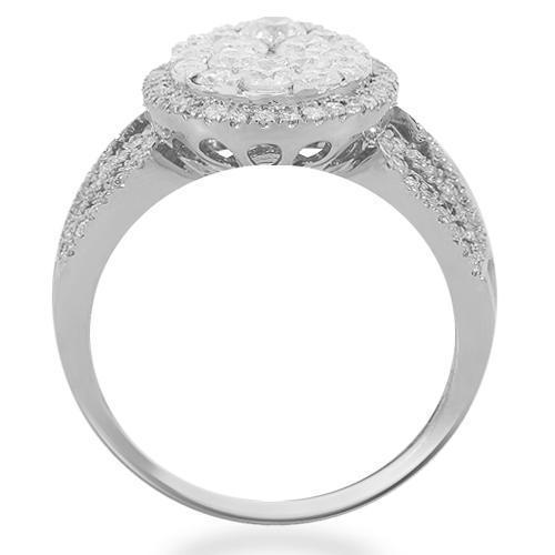 14K Solid White Gold Womens Diamond Cocktail Ring 1.36 Ctw