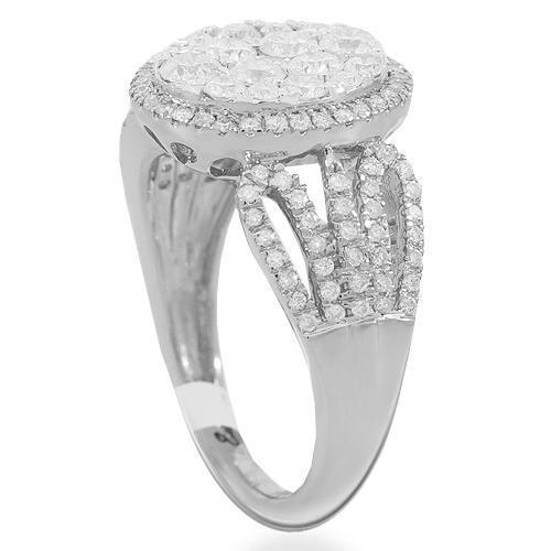 14K Solid White Gold Womens Diamond Cocktail Ring 1.36 Ctw