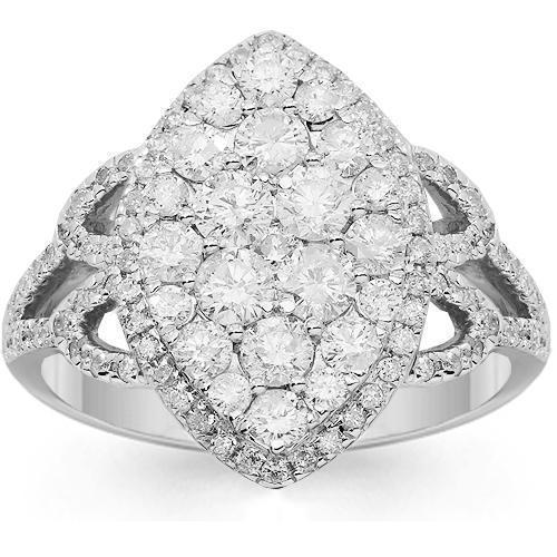 14K Solid White Gold Womens Diamond Cocktail Ring 1.48 Ctw