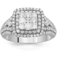 Thumbnail for 14K Solid White Gold Womens Diamond Cocktail Ring 1.48 Ctw