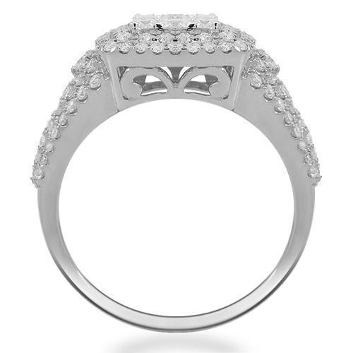 14K Solid White Gold Womens Diamond Cocktail Ring 1.48 Ctw