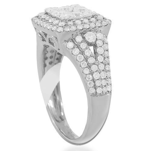 14K Solid White Gold Womens Diamond Cocktail Ring 1.48 Ctw