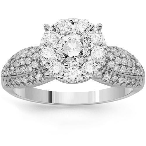 14K Solid White Gold Womens Diamond Cocktail Ring 1.49 Ctw