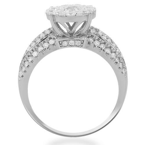 14K Solid White Gold Womens Diamond Cocktail Ring 1.49 Ctw
