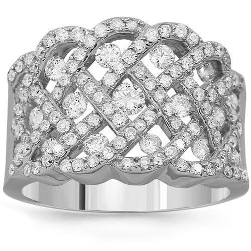 14K Solid White Gold Womens Diamond Cocktail Ring 1.53 Ctw
