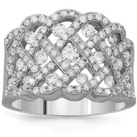 Thumbnail for 14K Solid White Gold Womens Diamond Cocktail Ring 1.53 Ctw