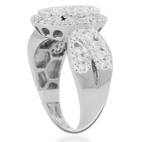 14K Solid White Gold Womens Diamond Cocktail Ring 1.82 Ctw