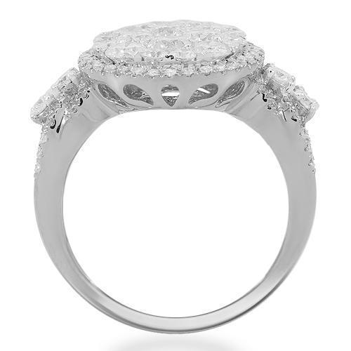 14K Solid White Gold Womens Diamond Cocktail Ring 1.87 Ctw