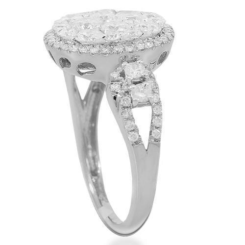 14K Solid White Gold Womens Diamond Cocktail Ring 1.87 Ctw