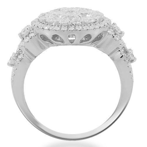 14K Solid White Gold Womens Diamond Cocktail Ring 2.01 Ctw