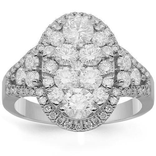 14K Solid White Gold Womens Diamond Cocktail Ring 2.08 Ctw
