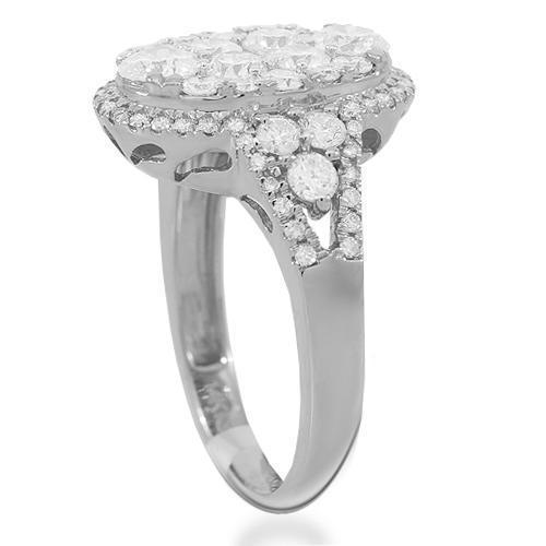 14K Solid White Gold Womens Diamond Cocktail Ring 2.08 Ctw