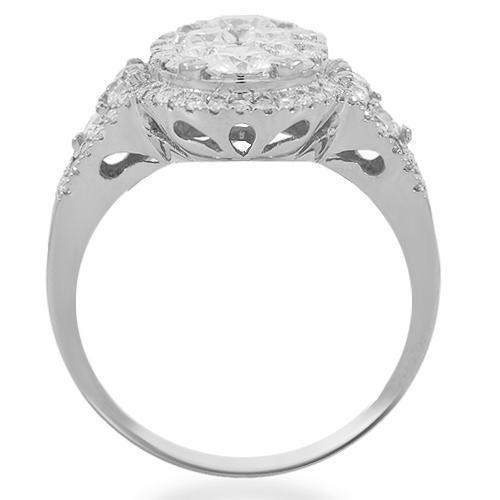 14K Solid White Gold Womens Diamond Cocktail Ring 2.08 Ctw