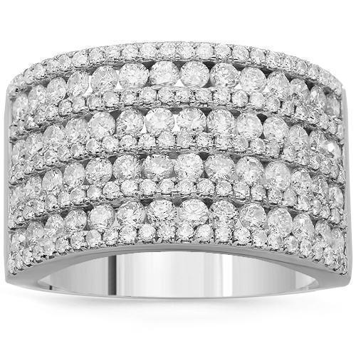 14K Solid White Gold Womens Diamond Cocktail Ring 2.09 Ctw