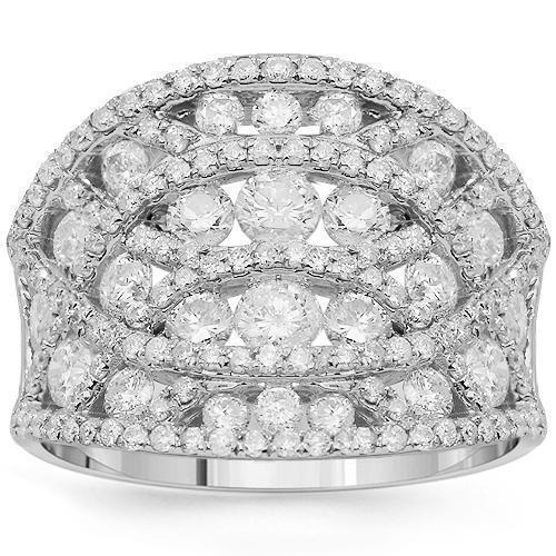 14K Solid White Gold Womens Diamond Cocktail Ring 2.20 Ctw