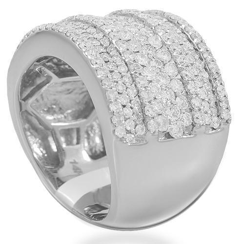 14K Solid White Gold Womens Diamond Cocktail Ring 2.41 Ctw