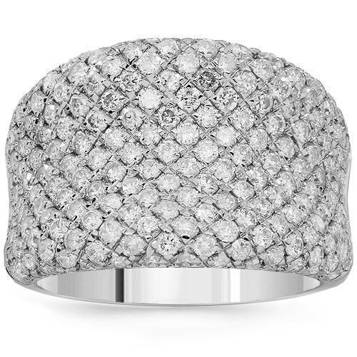 14K Solid White Gold Womens Diamond Cocktail Ring 2.58 Ctw
