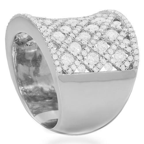 14K Solid White Gold Womens Diamond Cocktail Ring 2.79 Ctw