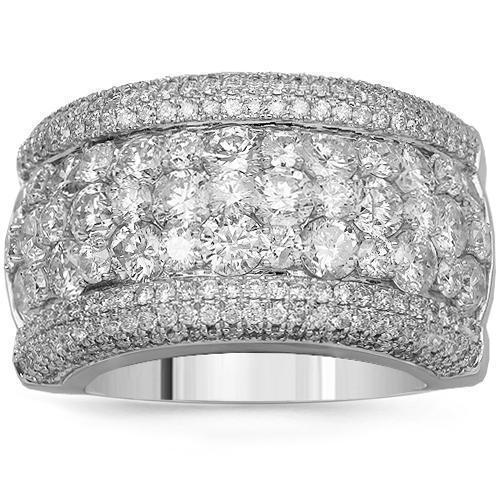 14K Solid White Gold Womens Diamond Cocktail Ring 4.18 Ctw
