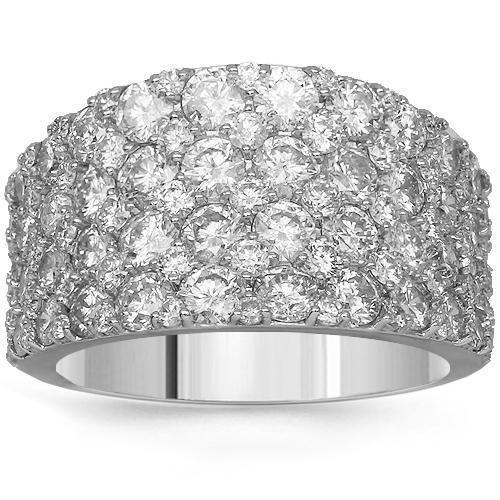 14K Solid White Gold Womens Diamond Cocktail Ring 4.44 Ctw