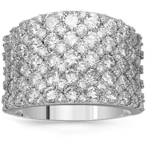 14K Solid White Gold Womens Diamond Cocktail Ring 4.60 Ctw