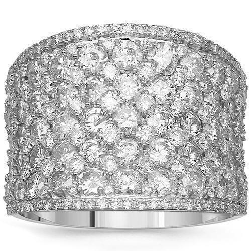 14K Solid White Gold Womens Diamond Cocktail Ring 5.38 Ctw