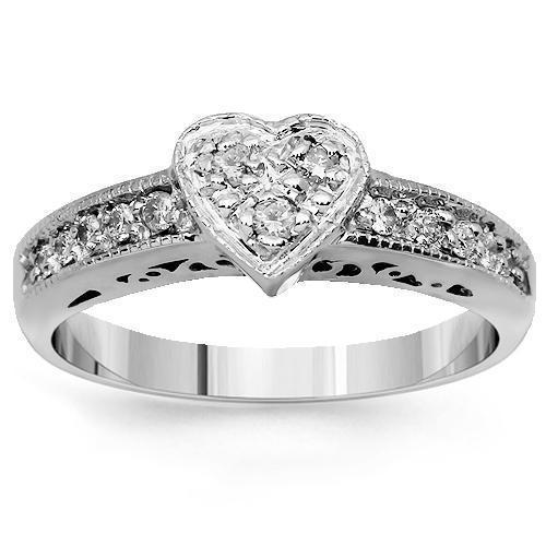 14K Solid White Gold Womens Diamond Heart Ring 0.39 Ctw