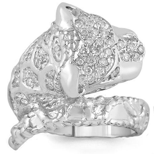 14K Solid White Gold Womens Diamond Tiger Animal Ring Ctw