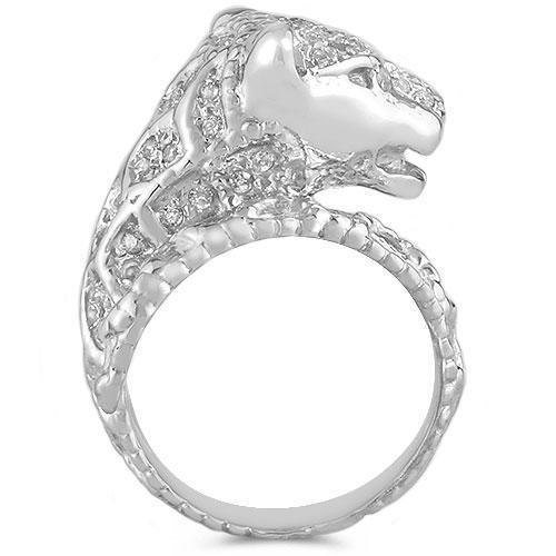 14K Solid White Gold Womens Diamond Tiger Animal Ring 0.55 Ctw
