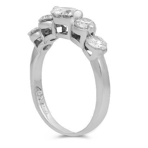 14K Solid White Gold Womens Five Stone Diamond Anniversary Band 1.40 Ctw