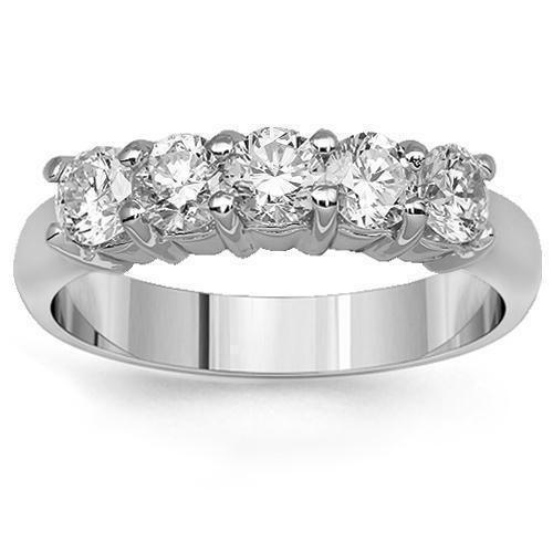 14K Solid White Gold Womens Five Stone Diamond Anniversary Ring 1.07 Ctw