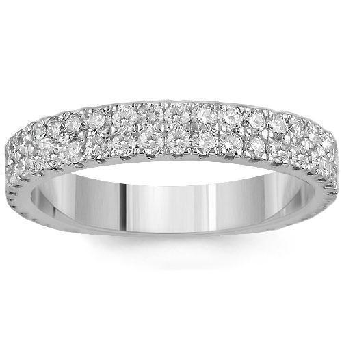 14K Solid White Gold Womens Two Row Diamond Wedding Ring Band 1.35 Ctw
