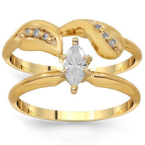 14K Solid Yellow Gold Diamond Bridal Ring Set 0.40 Ctw