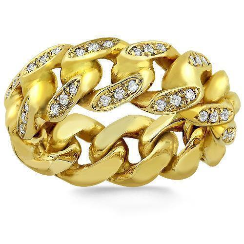 14K Solid Yellow Gold Diamond Cuban Link Ring 2.50 Ctw