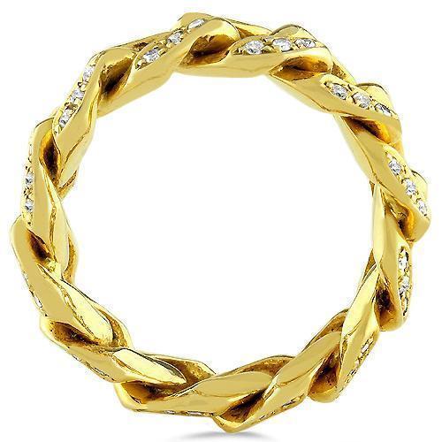 14K Solid Yellow Gold Diamond Cuban Link Ring 2.50 Ctw