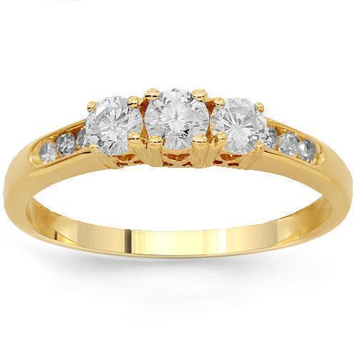 14K Solid Yellow Gold Diamond Engagement Ring 0.85 Ctw