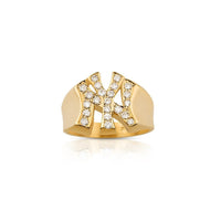 Thumbnail for 14K Solid Yellow Gold Diamond Pinky NY Yankee Ring 0.60 Ctw