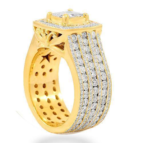 14K Solid Yellow Gold Mens Custom Diamond Ring 8.00 Ctw
