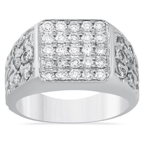 14K Solid Yellow Gold Mens Diamond Nugget Ring 2.50 Ctw