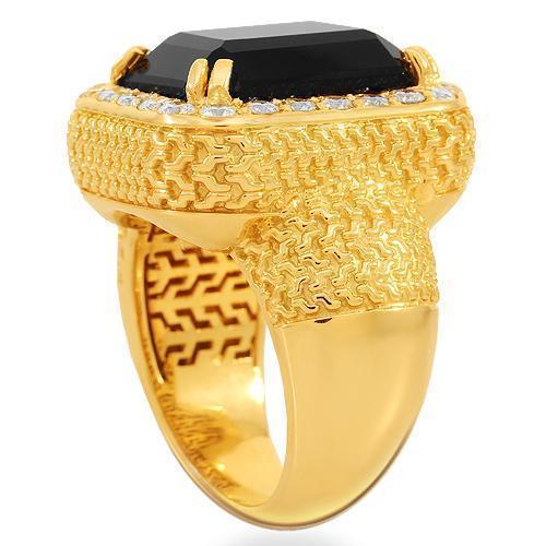 14K Solid Yellow Gold Mens Diamond Onyx Ring 1.50 Ctw