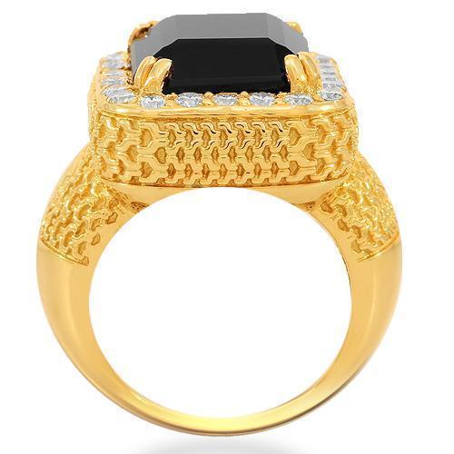 14K Solid Yellow Gold Mens Diamond Onyx Ring 1.50 Ctw