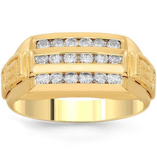 14K Solid Yellow Gold Mens Diamond Pinky Ring 0.55 Ctw