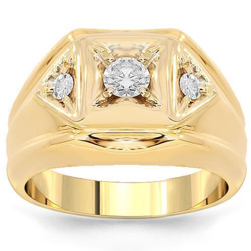 14K Solid Yellow Gold Mens Diamond Ring 0.50 Ctw