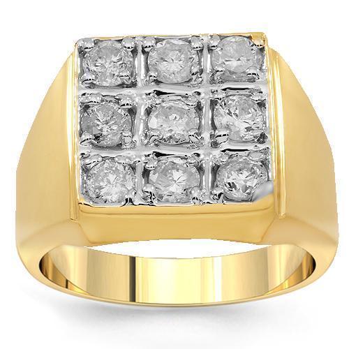 14K Solid Yellow Gold Mens Diamond Ring 1.35 Ctw