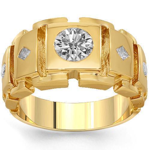 14K Solid Yellow Gold Mens Diamond Ring 1.35 Ctw