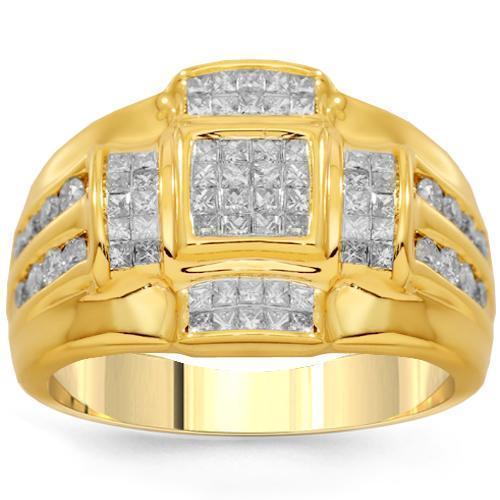 14K Solid Yellow Gold Mens Diamond Ring 1.75 Ctw