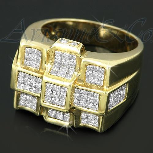 14K Solid Yellow Gold Mens Diamond Ring 3.31 Ctw