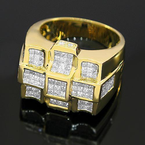 14K Solid Yellow Gold Mens Diamond Ring 3.31 Ctw